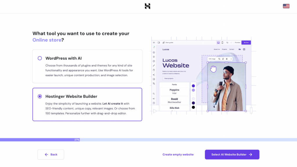 New website onboarding flow in hPanel