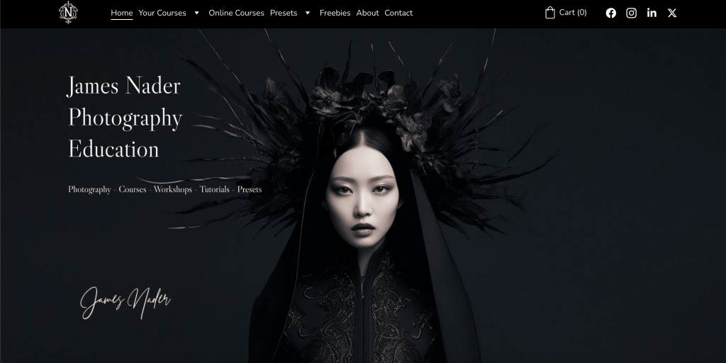 James Nader Photography Education informational website homepage