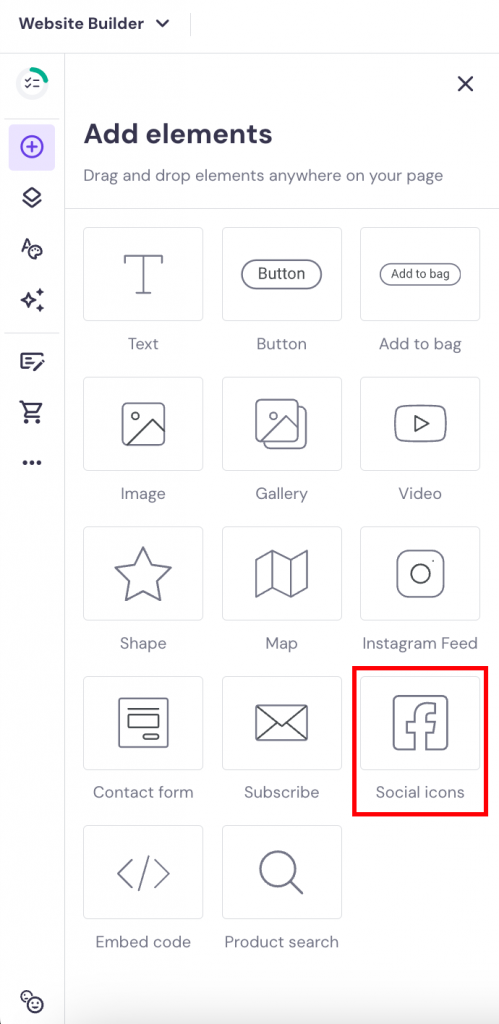 Hostinger Website Builder's Social icons element