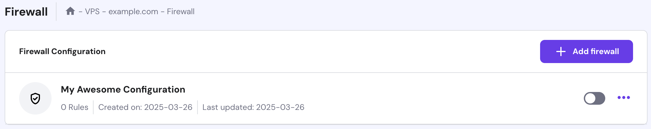 The VPS firewall configuration menu on hPanel