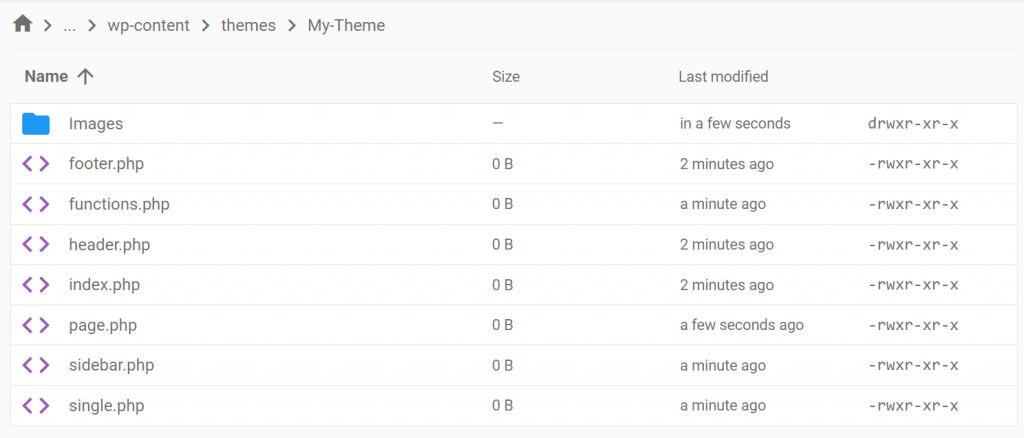 Content of a new theme folder