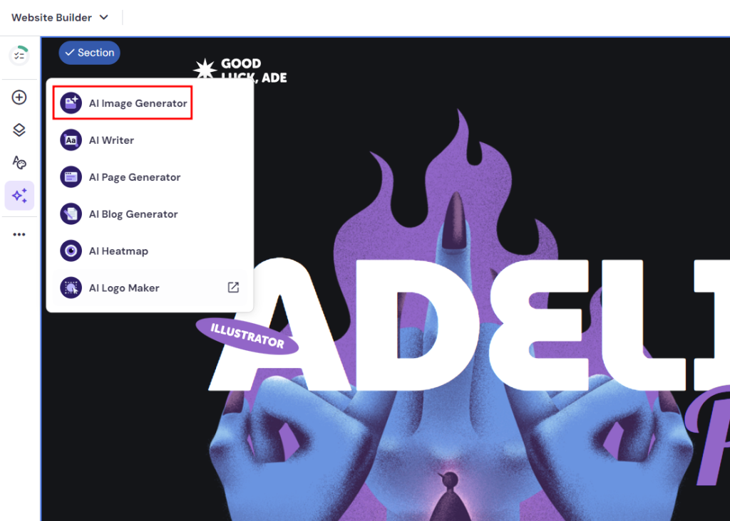 The AI Image Generator feature in Hostinger Website Builder