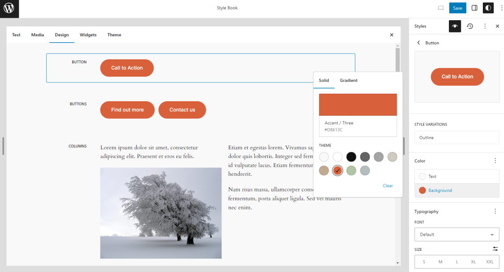 The Design tab inside the Style Book