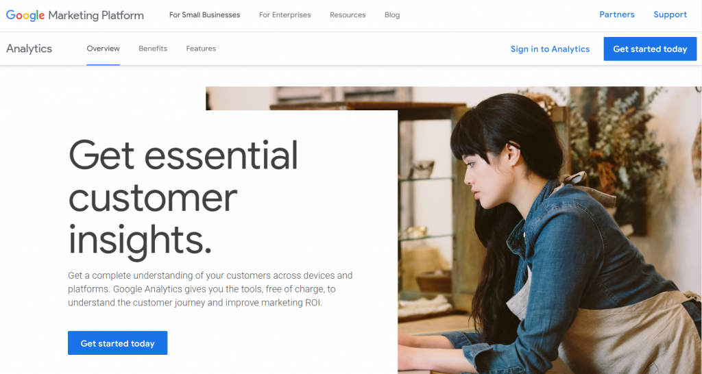 Google Analytics' homepage