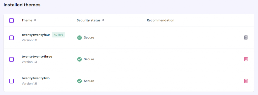 The list of installed themes in hPanel