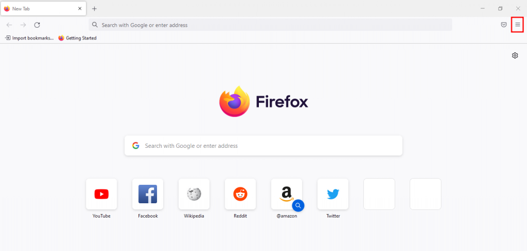 Mozilla Firefox menu highlighted