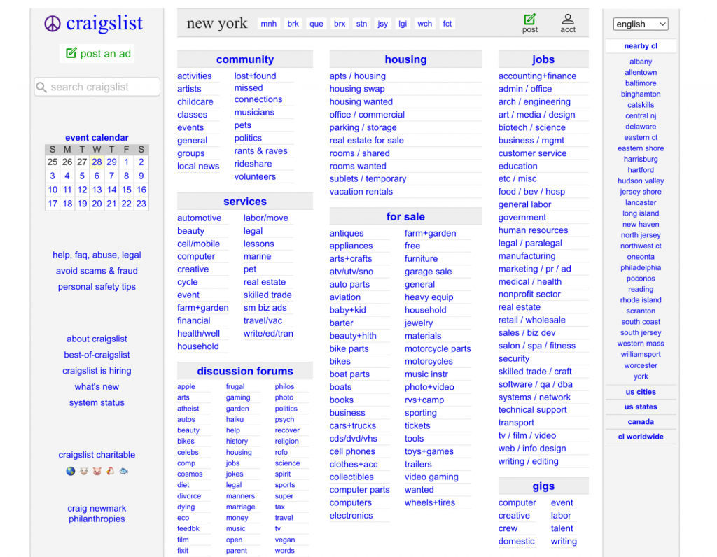 Craigslist homepage