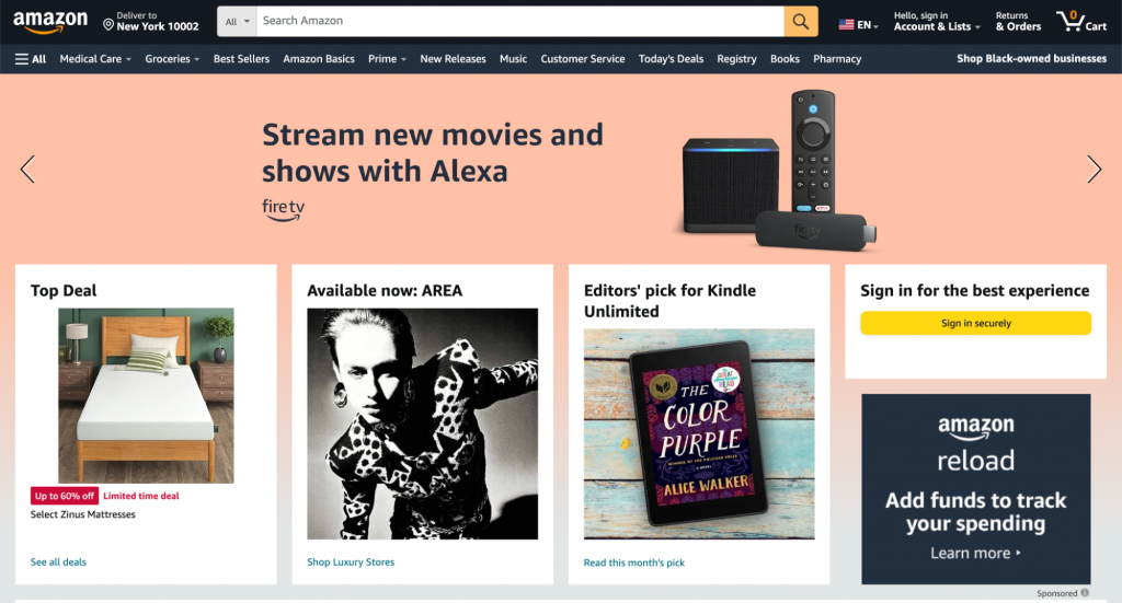 Amazon homepage