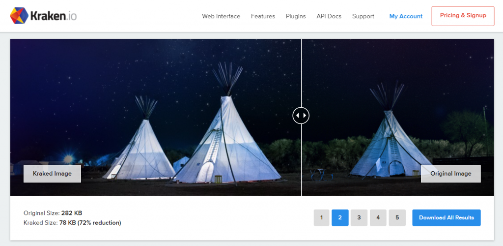 Kraken.io's homepage