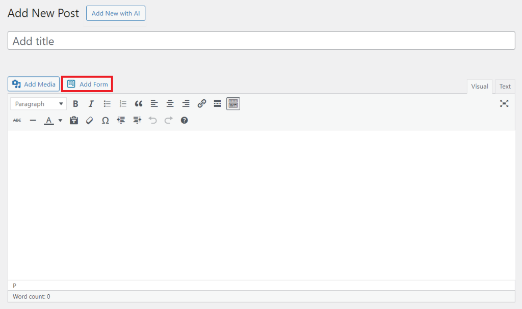 Adding a new form in a WordPress post using the Classic Editor