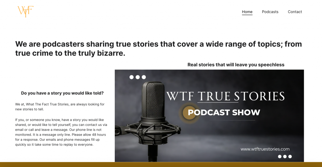 Página de inicio de WTF True Stories