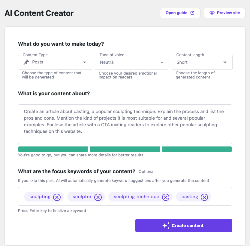 Hostinger AI content creator