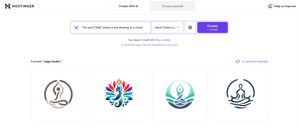 Hostinger AI Logo Maker interface