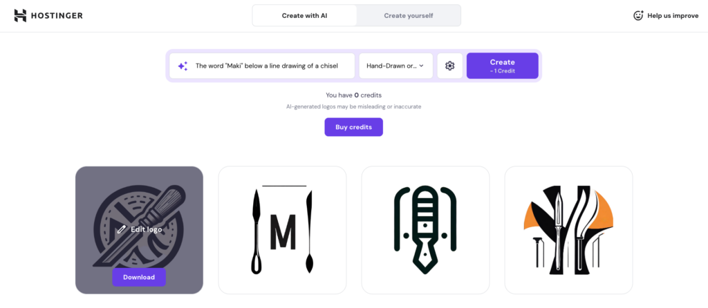 A selection of designs generated by Hostinger AI Logo Maker