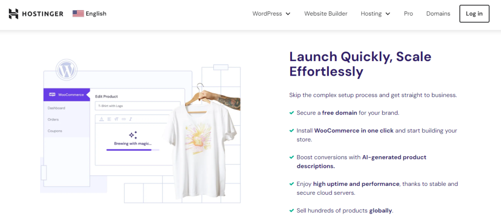 Hostinger's WooCommerce hosting homepage