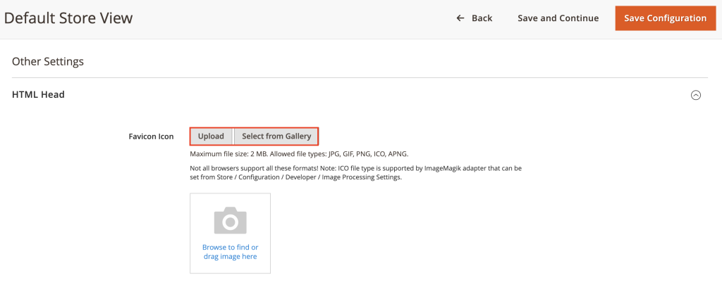 Uploading a favicon image in Magento 2