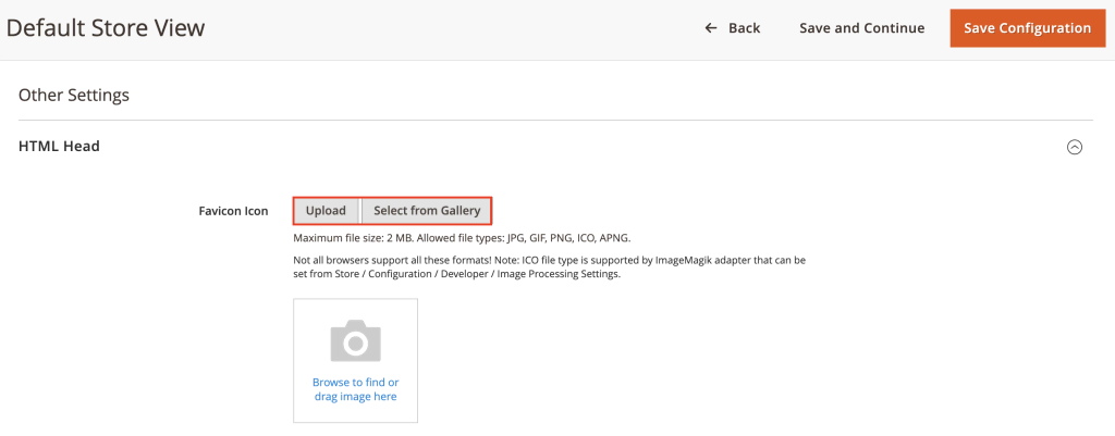 Subir una imagen de favicon en Magento 2