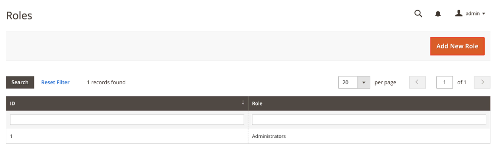 Crear un nuevo rol de usuario en Magento 2
