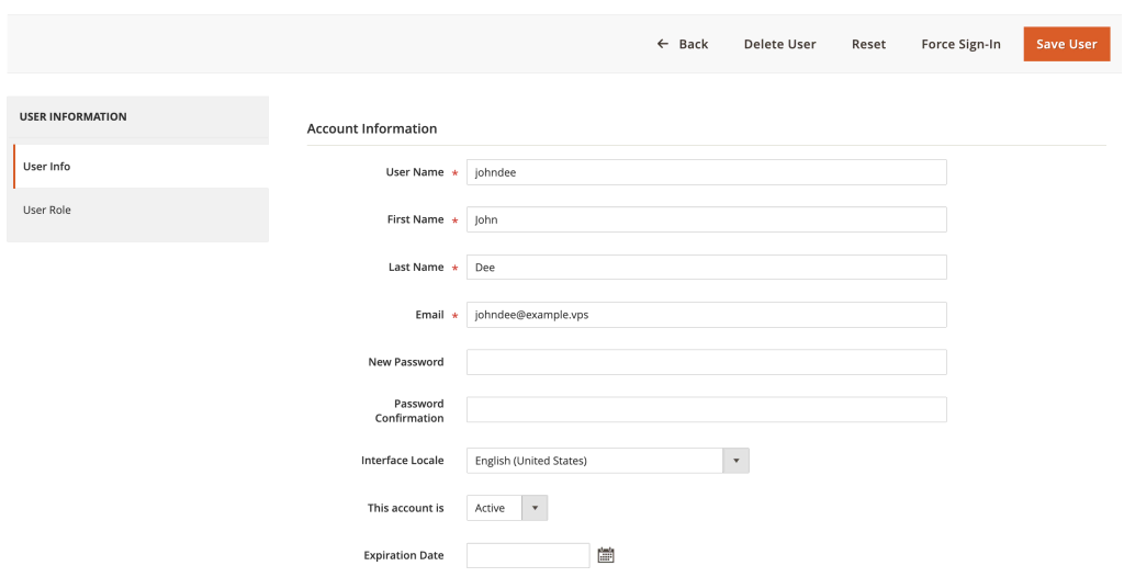 Creando un nuevo usuario en Magento 2