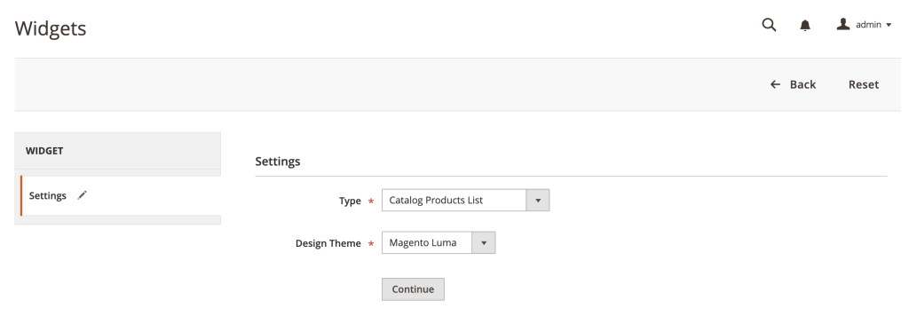 Configurar un nuevo widget en Magento 2