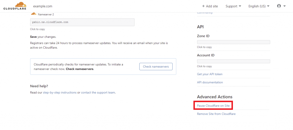 Pausing Cloudflare on the WordPress site