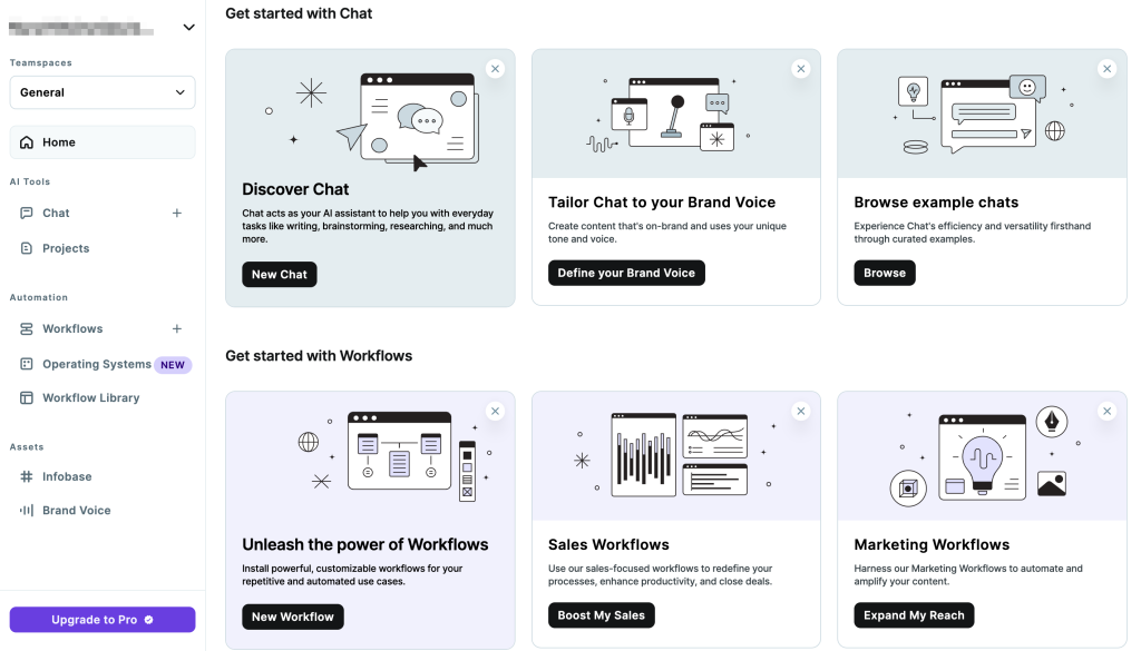 Copy.ai user dashboard