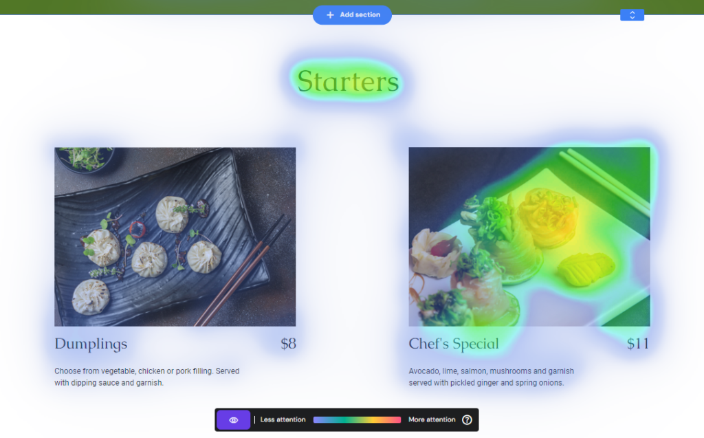 The AI-generated heatmap on Hostinger Website Buider
