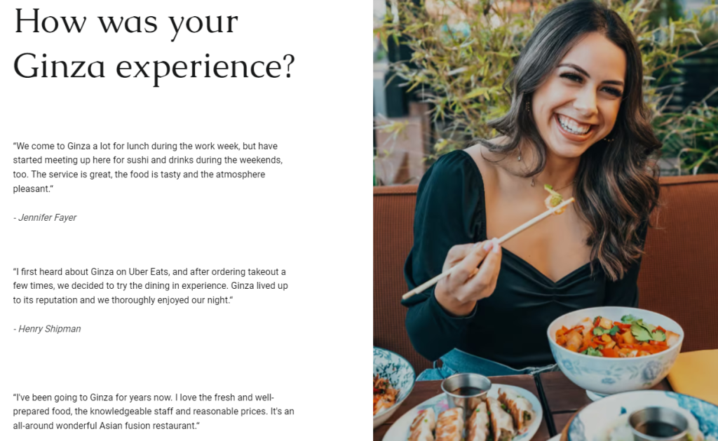 The Review page on Hostinger Website Builder's Ginza template