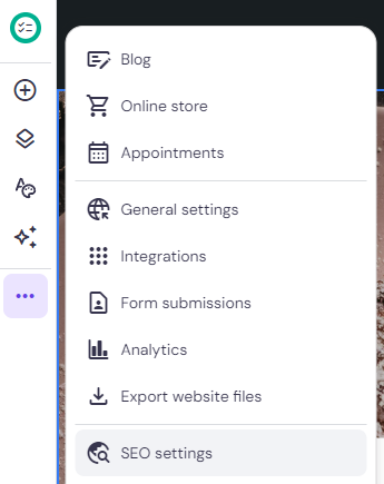 The SEO settings button on Hostinger Website Builder