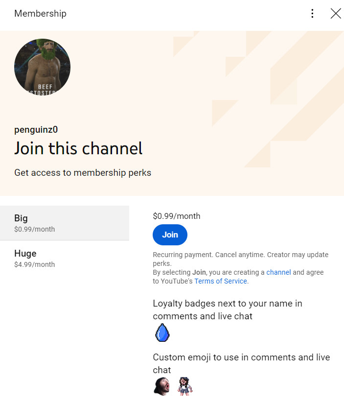 Vantagens e preços da assinatura do YouTube de Penguinz0 ou MoistCr1tikal