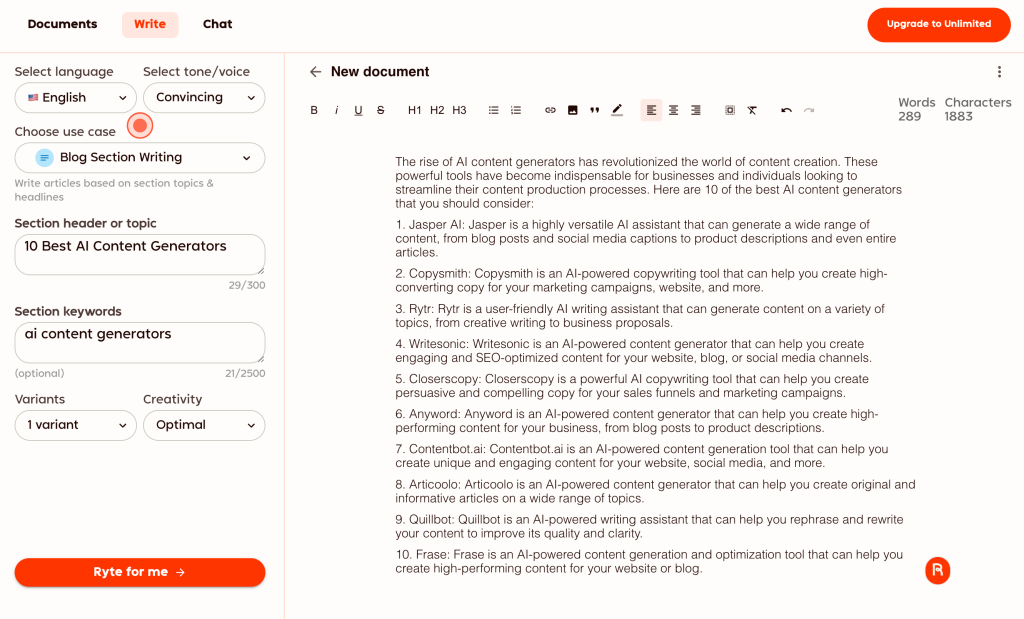 Rytr AI article example