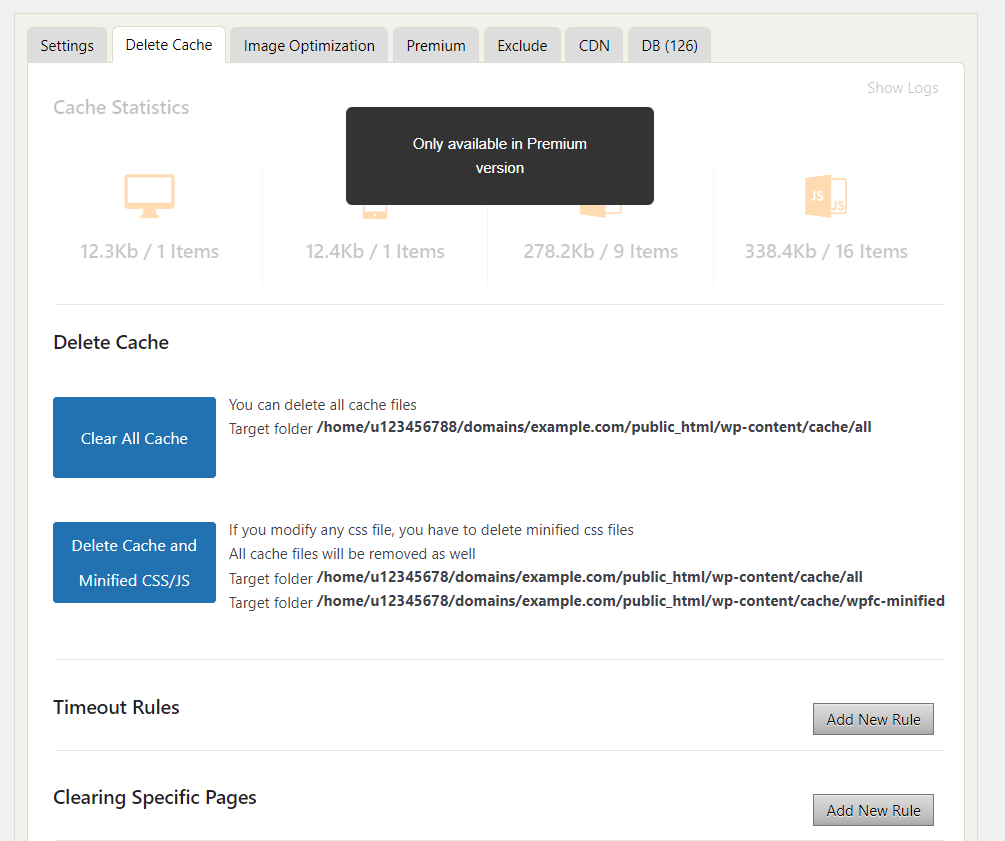 Deleting cache on the WP Fastest Cache plugin