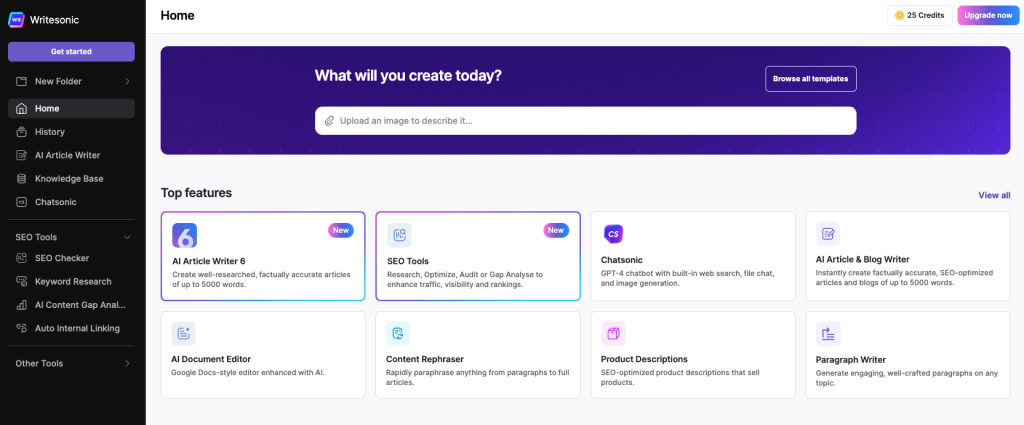 Writesonic user dashboard