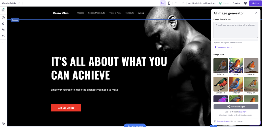 AI Image Generator in use in the editor