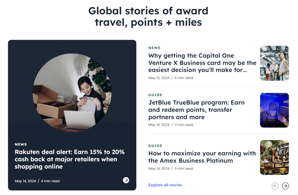 The homepage of The Points Guy