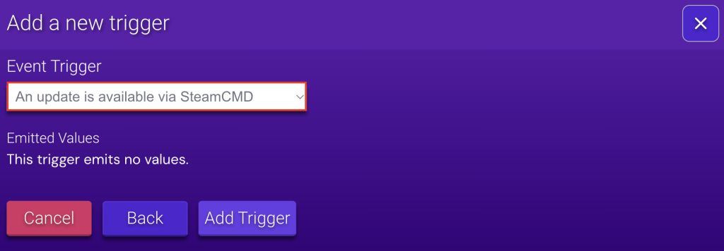Select an event trigger on Game Panel