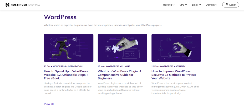 Hostinger Tutorials showcasing WordPress guides