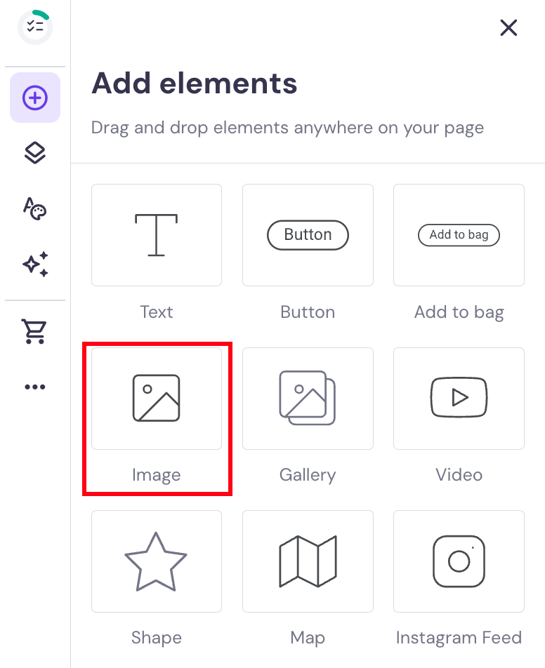 Hostinger Website Builder add elements page highlighting image option