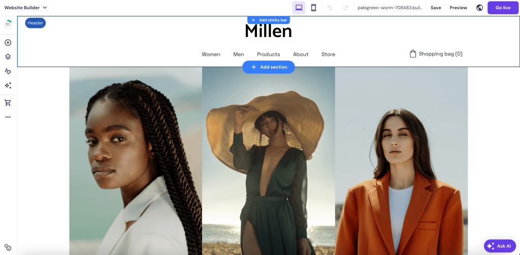 Hostinger Website Builder editor interface
