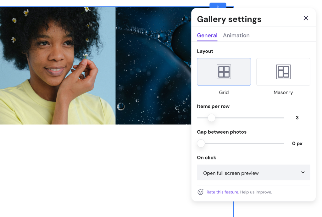 Hostinger Website Builder edit gallery option