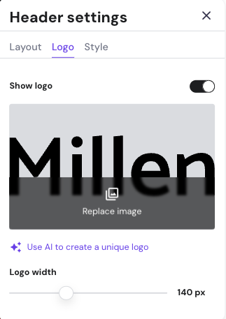 Hostinger Website Builder header settings