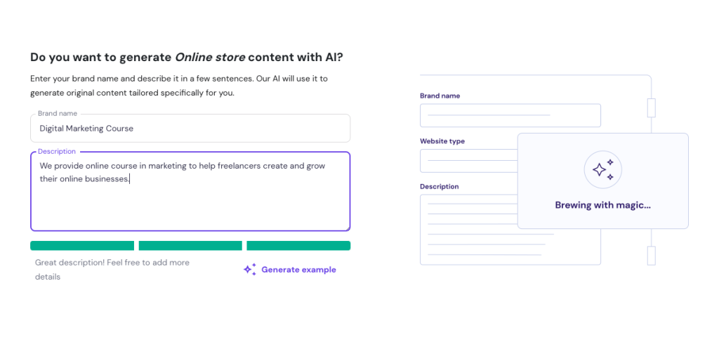 Hostinger WordPress hosting setup process AI builder page
