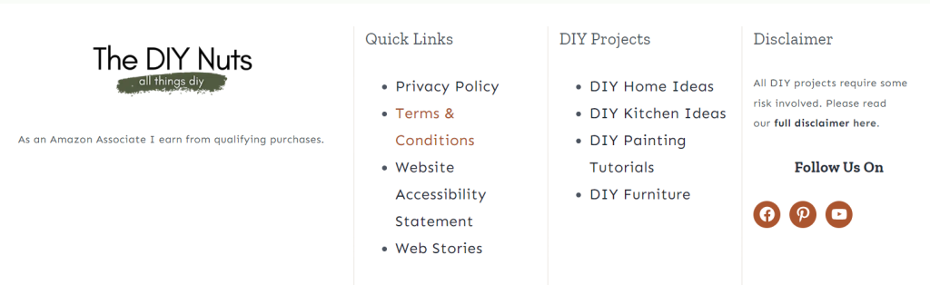 The footer area of The DIY Nuts