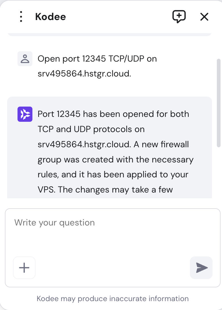 Kodee opens a port on a VPS