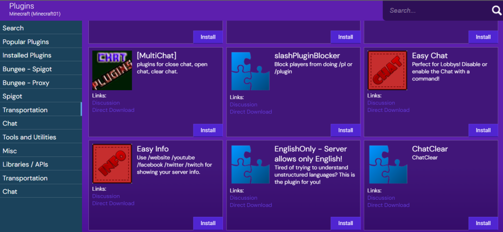 Minecraft plugin management menu in Hostinger Game Panel