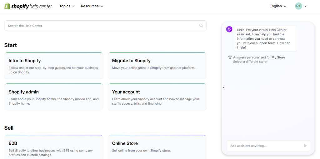Shopify Help Center with AI helpdesk