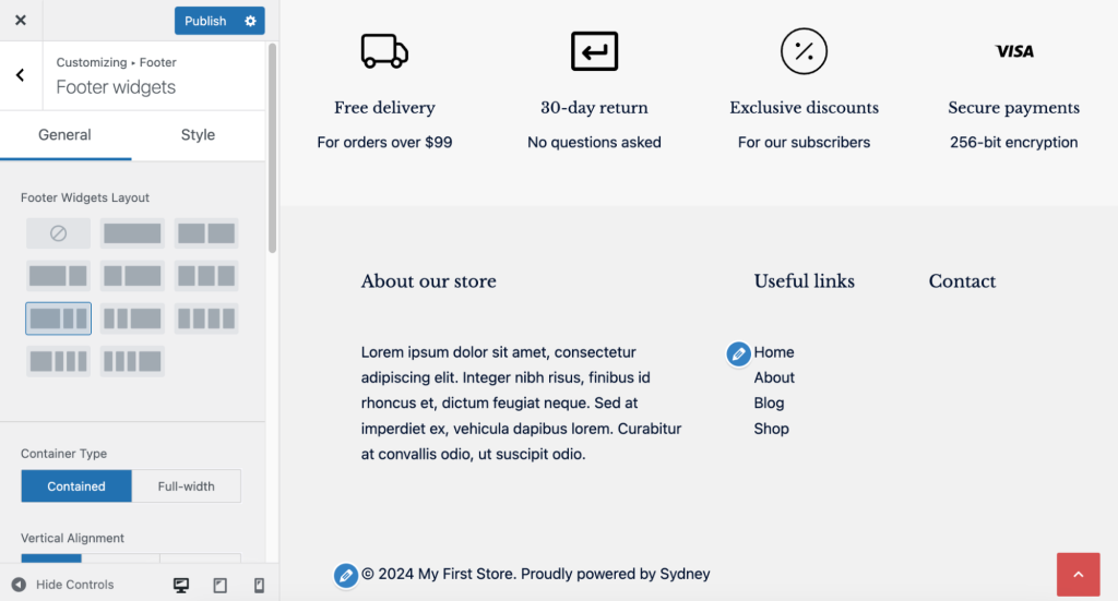 Customizing Sydney's footer section in WordPress