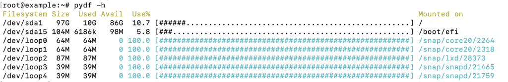 The pydf command's output