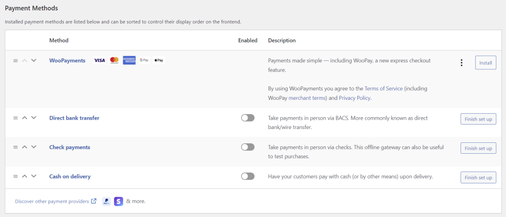 WooCommerce payment methods