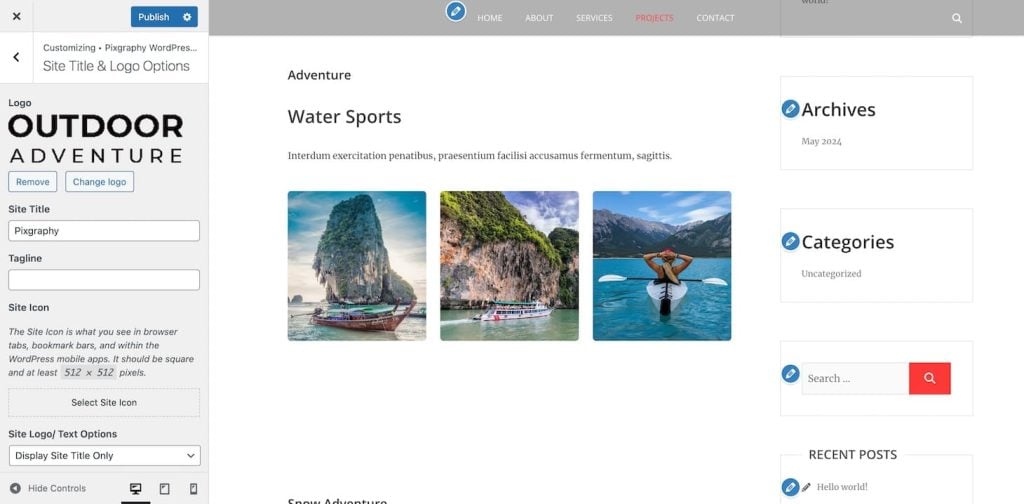Customizing Pixgraphy with default WordPress Customize tab